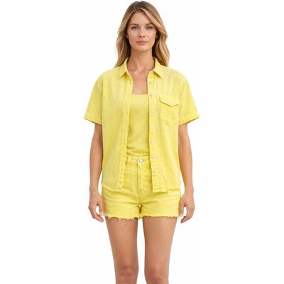 MANGO ŻÓŁTE KRÓTKIE SPODENKI JEANSOWE Z SUROWYM DOŁEM 36 I4A MANGO ŻÓŁTE KRÓTKIE SPODENKI JEANSOWE Z SUROWYM DOŁEM 36 I4A