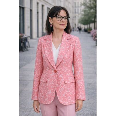 PINK BOX Marynarka damska kwiatowa koralowa lekka blazer Włoska Uni PINK BOX Marynarka damska kwiatowa koralowa lekka blazer Włoska Uni