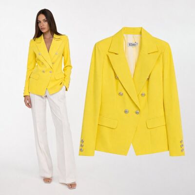 Inny producent Marynarka Damska Żakiet Z Kieszeniami Casual Elegancki Żółty EDAN S Inny producent Marynarka Damska Żakiet Z Kieszeniami Casual Elegancki Żółty EDAN S
