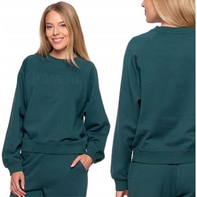 MIĘKKA BLUZA DAMSKA DRESOWA BEZ KAPTURA BAWEŁNIANA Z NADRUKIEM MORAJ S DARK GREEN MIĘKKA BLUZA DAMSKA DRESOWA BEZ KAPTURA BAWEŁNIANA Z NADRUKIEM MORAJ S DARK GREEN