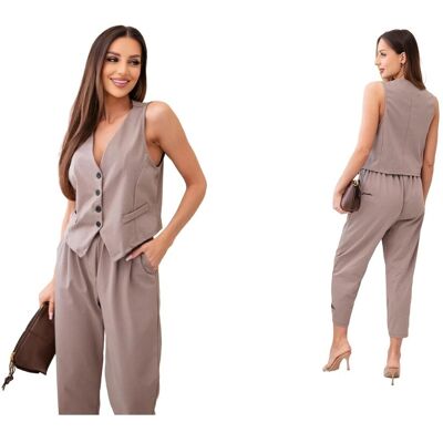 Kesi Mocca elegancki komplet damski kamizelka z guzikami + spodnie Kesi Mocca elegancki komplet damski kamizelka z guzikami + spodnie