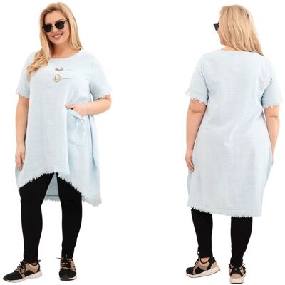 Kesi Niebieska tunika damska bawełniana Plus Size asymetryczna Kesi Niebieska tunika damska bawełniana Plus Size asymetryczna