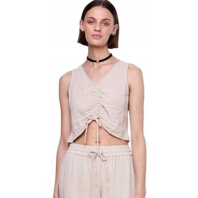 PIECES BEŻOWY TOP NA RAMIĄCZKACH Z MARSZCZENIEM L XQA PIECES BEŻOWY TOP NA RAMIĄCZKACH Z MARSZCZENIEM L XQA