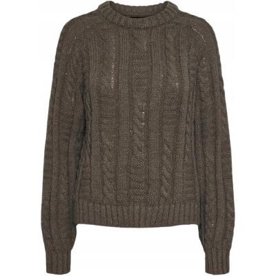 PIECES SWETER DAMSKI BRĄZOWY WARKOCZE OZDOBNE DŁUGI RĘKAW S X_A PIECES SWETER DAMSKI BRĄZOWY WARKOCZE OZDOBNE DŁUGI RĘKAW S X_A