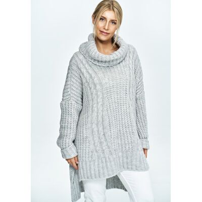 FIGL Piękny sweter oversize w warkocze - szary M892 rozmiar Uniwersalny FIGL Piękny sweter oversize w warkocze - szary M892 rozmiar Uniwersalny