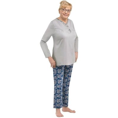 Odzież Martel Piżama Damska 4Xl Długi Rękaw Długie Spodnie Bawełniana Szara Kwiaty Dla Babci Mamy Odzież Martel Piżama Damska 4Xl Długi Rękaw Długie Spodnie Bawełniana Szara Kwiaty Dla Babci Mamy