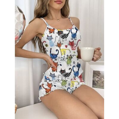 Inny producent Piżama damska L 40 top i spodenki koty kotki komplet kolorowy uroczy kawaii Inny producent Piżama damska L 40 top i spodenki koty kotki komplet kolorowy uroczy kawaii