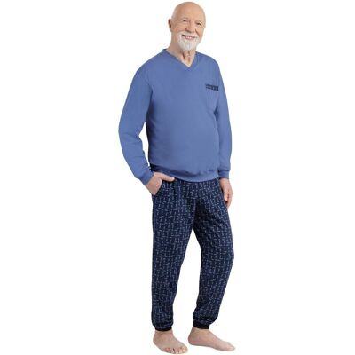 Odzież Martel Piżama Męska 2Xl Długi Rękaw Długie Spodnie Bawełniana Niebieska Elegancka Odzież Martel Piżama Męska 2Xl Długi Rękaw Długie Spodnie Bawełniana Niebieska Elegancka