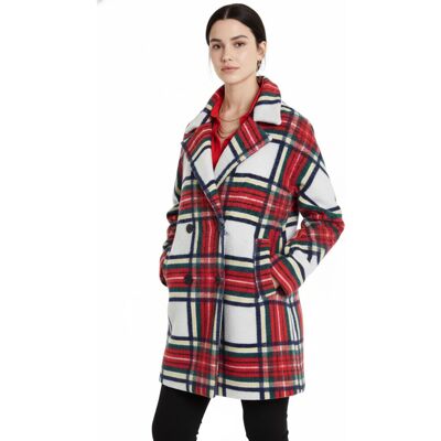 Płaszcz damski Desigual Dorian wełniany w kratę-XXL Płaszcz damski Desigual Dorian wełniany w kratę-XXL