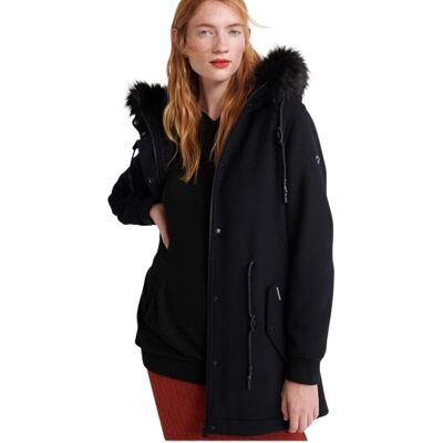 Płaszcz damski Superdry Wool Parka wełniany z kapturem granatowy-XL Płaszcz damski Superdry Wool Parka wełniany z kapturem granatowy-XL
