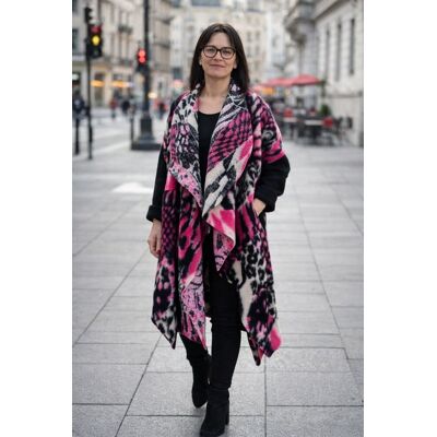 PINK BOX Płaszcz damski wełniany 80% WOOL włoski oversize różowy wzór Uni PINK BOX Płaszcz damski wełniany 80% WOOL włoski oversize różowy wzór Uni