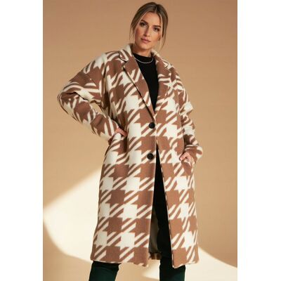 FIGL Płaszcz w pepitkę Elegancki płaszcz damski Beżowy płaszcz M1112 r. UNI FIGL Płaszcz w pepitkę Elegancki płaszcz damski Beżowy płaszcz M1112 r. UNI