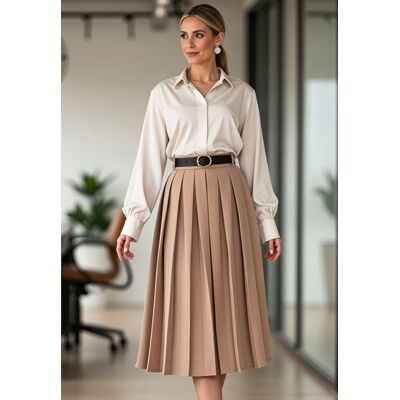 FIGL Plisowana spódnica midi Elegancka spódnica Beżowa spódnica M1154 S/M FIGL Plisowana spódnica midi Elegancka spódnica Beżowa spódnica M1154 S/M