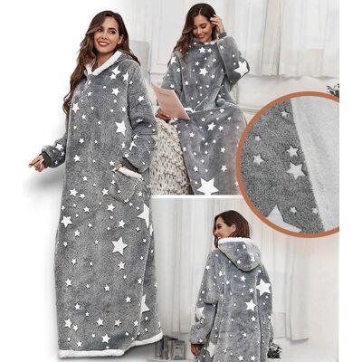 PEK-LINE Ponczo Bluza Z Kapturem Szary W Gwiazdki Długi PEK-LINE Ponczo Bluza Z Kapturem Szary W Gwiazdki Długi
