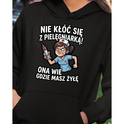 TeeLove Prezent dla Pielęgniarki Śmieszna Bluza z kapturem Czarna S TeeLove Prezent dla Pielęgniarki Śmieszna Bluza z kapturem Czarna S