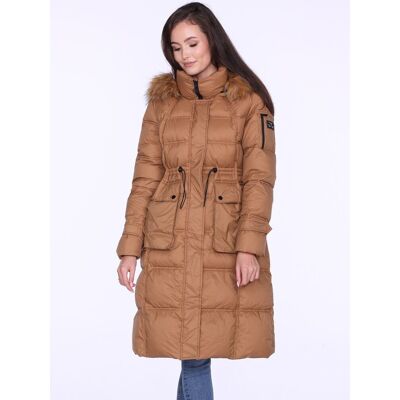 Inny producent Puchowy płaszcz damski zimowy z futrem ekologicznym Beżowy 3XL Inny producent Puchowy płaszcz damski zimowy z futrem ekologicznym Beżowy 3XL