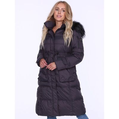 Inny producent Puchowy zimowy płaszcz damski z kapturem obszytym futrem XL Szary Inny producent Puchowy zimowy płaszcz damski z kapturem obszytym futrem XL Szary