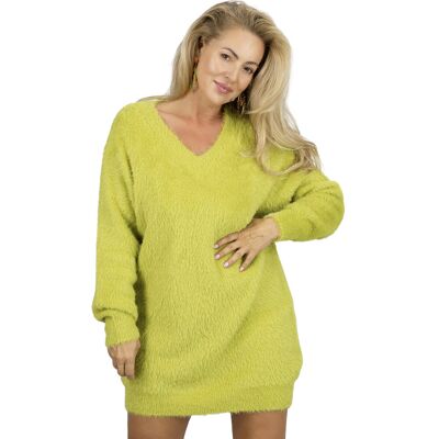 Agrafka Puszysty sweter sukienka dzianinowa dekolt w serek FUZZYVIBE-M/L Agrafka Puszysty sweter sukienka dzianinowa dekolt w serek FUZZYVIBE-M/L
