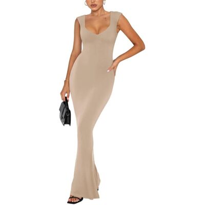 Inny producent REORIA Sukienka Elegancka Maxi Prążkowana Smukła Krótki Rękaw Beżowa XS Inny producent REORIA Sukienka Elegancka Maxi Prążkowana Smukła Krótki Rękaw Beżowa XS