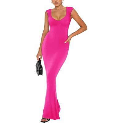 Inny producent REORIA Sukienka Elegancka Maxi Prążkowana Smukła Krótki Rękaw Różowa M Inny producent REORIA Sukienka Elegancka Maxi Prążkowana Smukła Krótki Rękaw Różowa M