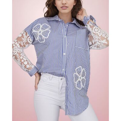 Inny producent Royalfashion Koszula damska w paski z koronką-S - 36 Inny producent Royalfashion Koszula damska w paski z koronką-S - 36