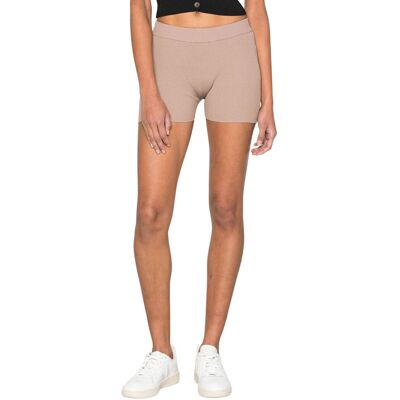 Spodenki damskie Guess Denise dopasowane brązowe prążkowane-XS Spodenki damskie Guess Denise dopasowane brązowe prążkowane-XS