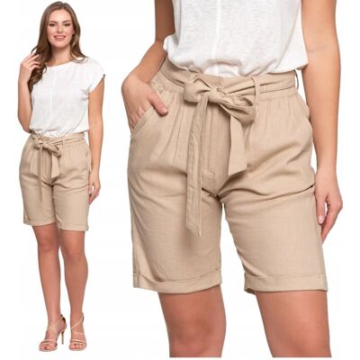 Spodenki Damskie Lniane Z Kieszeniami Wygodne Z Wiązaniem Szorty Moraj Xxl Beige Spodenki Damskie Lniane Z Kieszeniami Wygodne Z Wiązaniem Szorty Moraj Xxl Beige