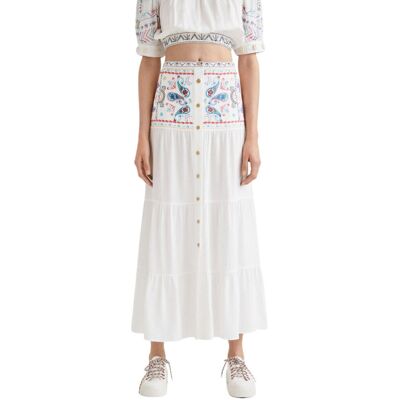 Spódnica damska Desigual Boho biała stopniowana długa-XS Spódnica damska Desigual Boho biała stopniowana długa-XS