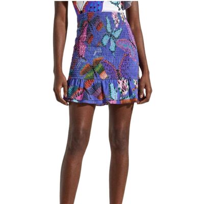 Spódnica damska Desigual Dolores mini marszczona niebieska-XL Spódnica damska Desigual Dolores mini marszczona niebieska-XL