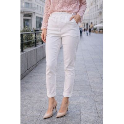 PINK BOX Spodnie damskie białe casual eleganckie gumka wysoki stan włoskie Uni PINK BOX Spodnie damskie białe casual eleganckie gumka wysoki stan włoskie Uni