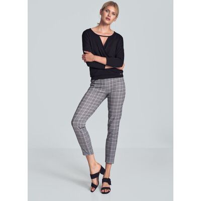 FIGL Spodnie damskie chinosy w kratkę regular fit z długą nogawką na zamek - M712, wielokolorowy, XL FIGL Spodnie damskie chinosy w kratkę regular fit z długą nogawką na zamek - M712, wielokolorowy, XL