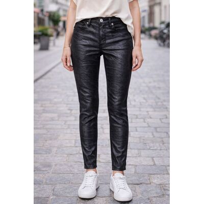 PINK BOX Spodnie damskie czarne eco skóra snake skinny XS PINK BOX Spodnie damskie czarne eco skóra snake skinny XS