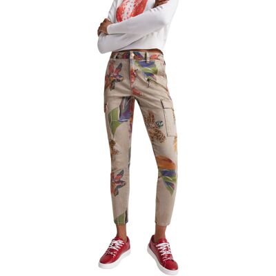 Spodnie damskie Desigual Tropi brązowe w kwiaty -XS Spodnie damskie Desigual Tropi brązowe w kwiaty -XS