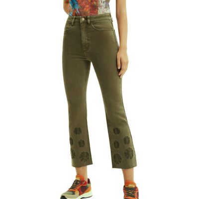 Spodnie damskie Desigual Unicorn jeansy khaki flare z haftem-XS Spodnie damskie Desigual Unicorn jeansy khaki flare z haftem-XS