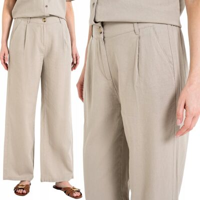 SPODNIE DAMSKIE LNIANE Z WISKOZĄ CASUAL Z KIESZENIAMI WYGODNE MORAJ 3XL BEIGE SPODNIE DAMSKIE LNIANE Z WISKOZĄ CASUAL Z KIESZENIAMI WYGODNE MORAJ 3XL BEIGE