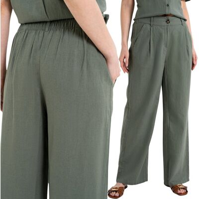 SPODNIE DAMSKIE LNIANE Z WISKOZĄ CASUAL Z KIESZENIAMI WYGODNE MORAJ 3XL GREEN SPODNIE DAMSKIE LNIANE Z WISKOZĄ CASUAL Z KIESZENIAMI WYGODNE MORAJ 3XL GREEN