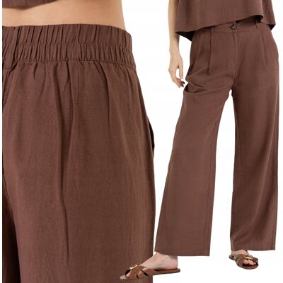SPODNIE DAMSKIE LNIANE Z WISKOZĄ CASUAL Z KIESZENIAMI WYGODNE MORAJ XL BROWN SPODNIE DAMSKIE LNIANE Z WISKOZĄ CASUAL Z KIESZENIAMI WYGODNE MORAJ XL BROWN