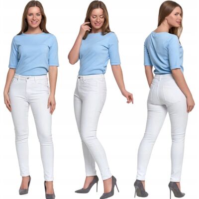 Spodnie Damskie Skinny Jeansowe Rurki Z Wysokim Stanem Kieszenie Moraj S White Spodnie Damskie Skinny Jeansowe Rurki Z Wysokim Stanem Kieszenie Moraj S White