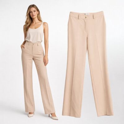 Inny producent Spodnie Damskie Wide Leg Wizytowe Eleganckie Materiałowe Beżowe EDAN M Inny producent Spodnie Damskie Wide Leg Wizytowe Eleganckie Materiałowe Beżowe EDAN M