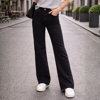 PINK BOX Spodnie jeansy czarne damskie wysoki stan straight wide leg proste nogawki XS PINK BOX Spodnie jeansy czarne damskie wysoki stan straight wide leg proste nogawki XS