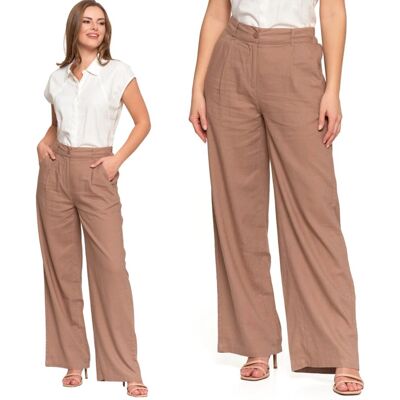 Spodnie Lniane Damskie Szerokie Z Wysokim Stanem Eleganckie Moraj 3Xl Beige Spodnie Lniane Damskie Szerokie Z Wysokim Stanem Eleganckie Moraj 3Xl Beige