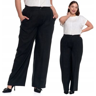 Spodnie Lniane Damskie Szerokie Z Wysokim Stanem Eleganckie Moraj 3Xl Black Spodnie Lniane Damskie Szerokie Z Wysokim Stanem Eleganckie Moraj 3Xl Black