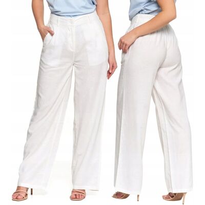 Spodnie Lniane Damskie Szerokie Z Wysokim Stanem Eleganckie Moraj Xxl White Spodnie Lniane Damskie Szerokie Z Wysokim Stanem Eleganckie Moraj Xxl White