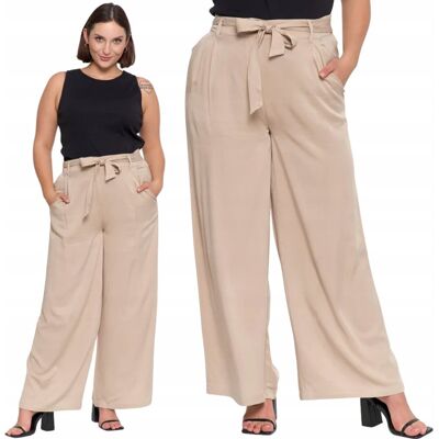 Spodnie Szerokie Damskie Z Wysokim Stanem Eleganckie Wiskoza Moraj L Beige Spodnie Szerokie Damskie Z Wysokim Stanem Eleganckie Wiskoza Moraj L Beige