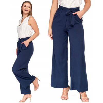 Spodnie Szerokie Damskie Z Wysokim Stanem Eleganckie Wiskoza Moraj Xxl Navy Spodnie Szerokie Damskie Z Wysokim Stanem Eleganckie Wiskoza Moraj Xxl Navy