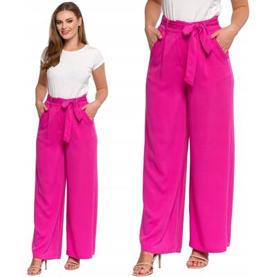 Spodnie Szerokie Damskie Z Wysokim Stanem Eleganckie Wiskoza Moraj Xxl Pink Spodnie Szerokie Damskie Z Wysokim Stanem Eleganckie Wiskoza Moraj Xxl Pink