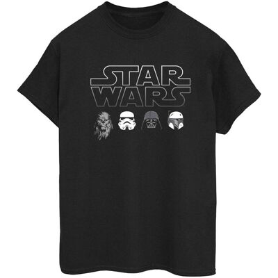 Disney Star Wars Damska Bawełniana Koszulka Typu Boyfriend Z Głowami Postaci (XXXXS / Czarny) Disney Star Wars Damska Bawełniana Koszulka Typu Boyfriend Z Głowami Postaci (XXXXS / Czarny)