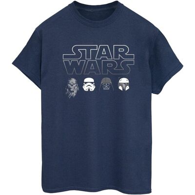 Disney Star Wars Damska Bawełniana Koszulka Typu Boyfriend Z Głowami Postaci (XXXXS / Granatowy) Disney Star Wars Damska Bawełniana Koszulka Typu Boyfriend Z Głowami Postaci (XXXXS / Granatowy)