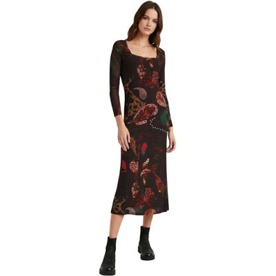 Sukienka damska Desigual Arkan sweterkowa midi brązowa -XS Sukienka damska Desigual Arkan sweterkowa midi brązowa -XS
