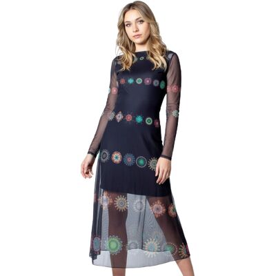 Sukienka damska Desigual Kingston midi z tiulową warstwą-S Sukienka damska Desigual Kingston midi z tiulową warstwą-S